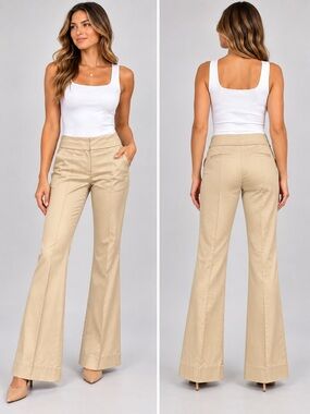 Vintage Bebe Liv Fit Silk Waistband Flare Dress Pants Khaki 4